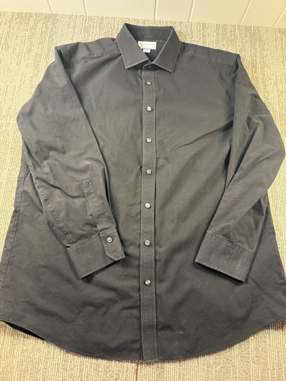 Charles Tyrwhitt Dress Shirt Mens 18 34/35 Black Solid Slim Fit Non Iron LS